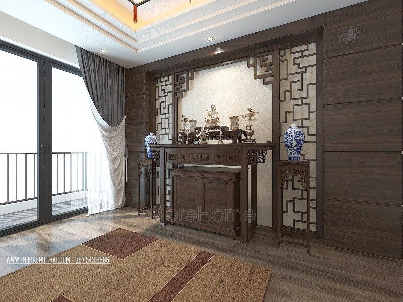 Mẫu bàn thờ gỗ sồi hiện đại với kiểu dáng nhỏ gọn đường nét tinh tế được ưa chuộng