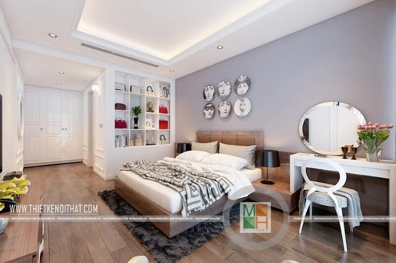 .
Để thiết kế một phòng ngủ chung cư cao cấp cho cô nàng độc thân cá tính, chúng ta có thể sử dụng một kệ trưng bày túi sách độc đáo và các đồ nội thất đơn giản tiện nghi để tạo nên một căn phòng ngủ lí tưởng.
